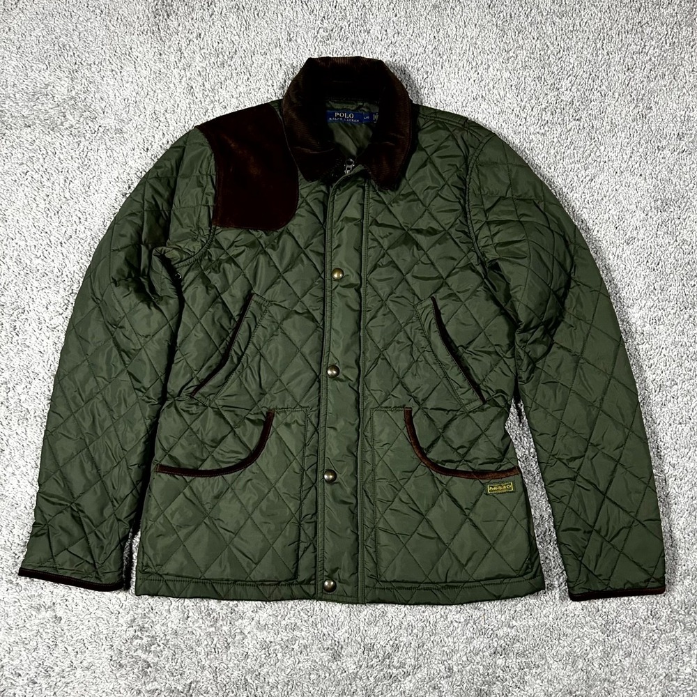Polo by Ralph Lauren Olive Green Quilted Utility Jacket with Brown Suede Accents